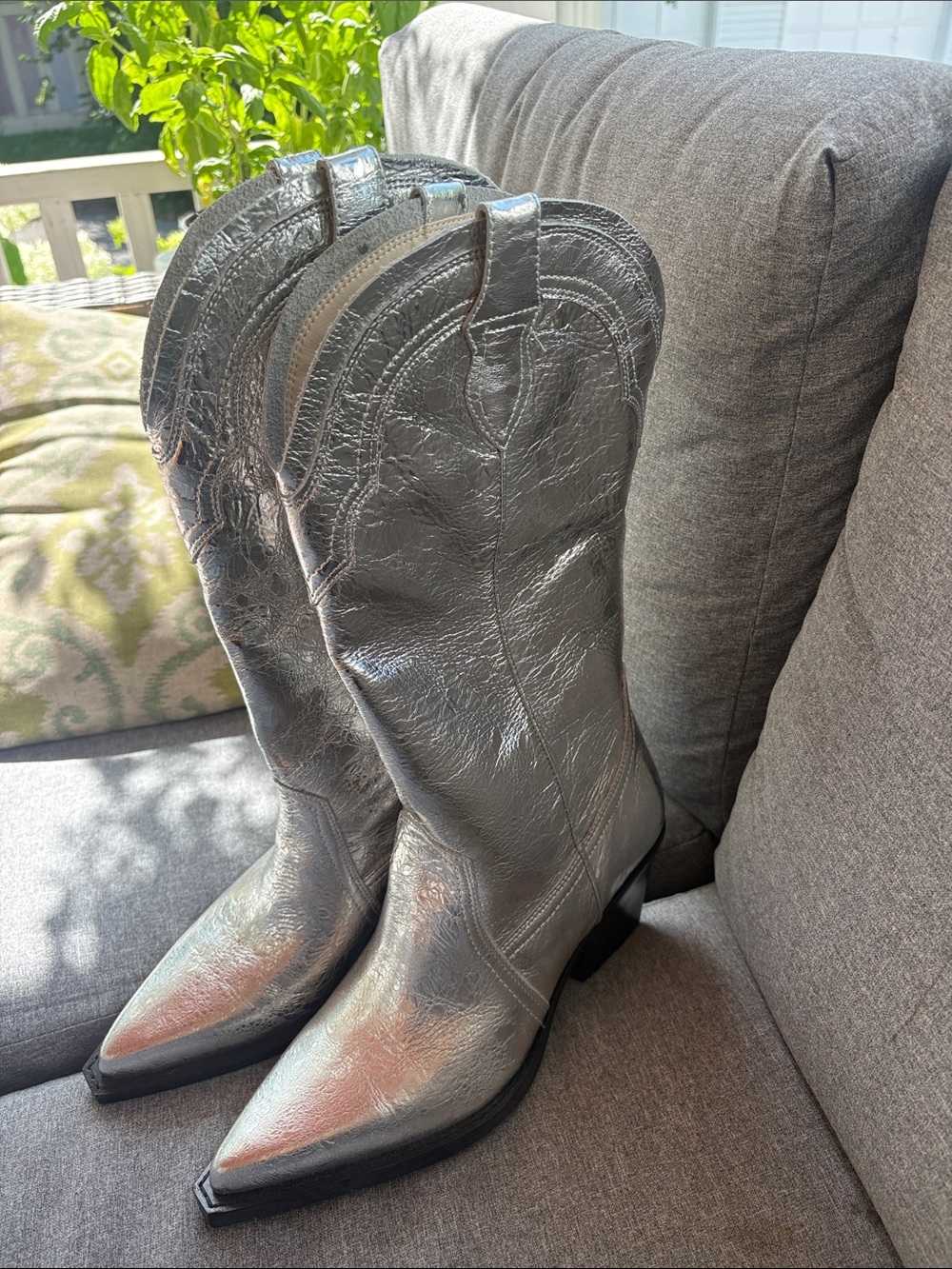 Dolce Vita Rasma Silver Metallic Western Cowboy Boots Size 8.5